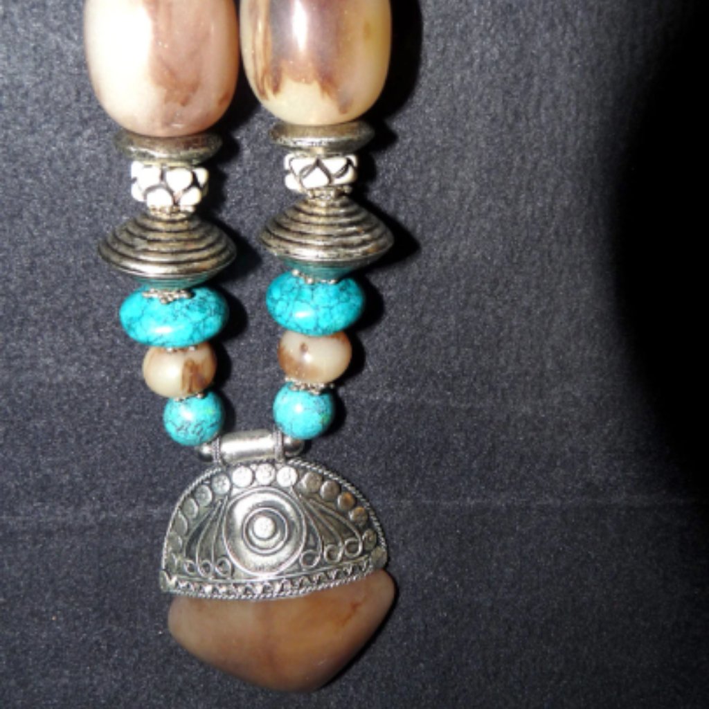 New - Elegant Turquoise Necklace - Hand-Crafted From Nepal. Stone And Marbles